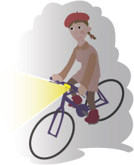 夜間はライトを点灯。無灯火では走らない! イラスト