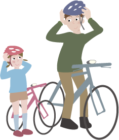 大人も子供も、自転車に乗る時はヘルメットを
着用しよう! イラスト