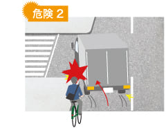 左折する大型車に巻き込まれる! 説明イラスト