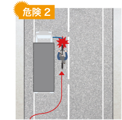 追い越そうとした車のドアが開く！ 説明イラスト